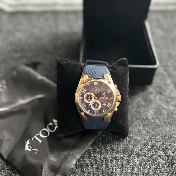 NWOT Tocara Jacob Rose-Gold & Navy Chronograph Watch with Case — Men / Unisex - Picture 4 of 6